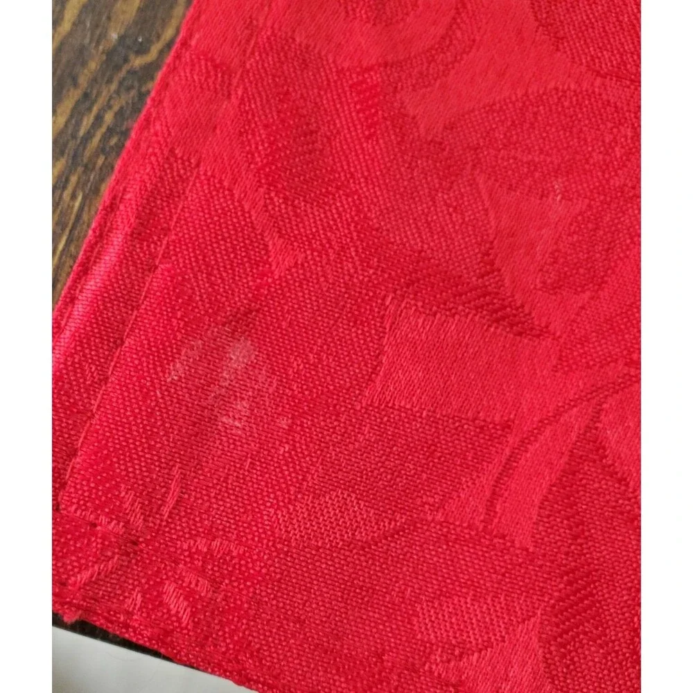 Table Runner Red Sateen Jacquard Poinsettias 2-sided 70x13